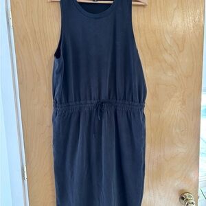 Athleta Black Sleeveless Midi Dress Cinch Waist Pockets XL